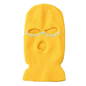 Personnalisé Strass visage Gini masque chapeau d'hiver Trois trou broderie Tricoté ski masque <span class=keywords><strong>laine</strong></span> tricoté balaclava plein visage masque de ski - Product Image 2