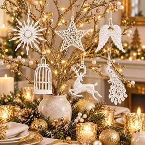 Holiday Decor White Vintage Snowflake Star <b>Angel</b> Wings Deer Peacock Birdcage Pendants Christmas Tree Hanging <b>Ornaments</b> - Product Image 4