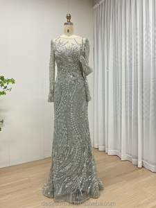 Nouvelle Robe de Mariée Formelle Sirène Grise <span class=keywords><strong>Magnifique</strong></span> MC20062 à Manches Longues, Ornée de Perles et de Paillettes, avec Appliques, Robe de Soirée et de Bal Élégante - Product Image 2