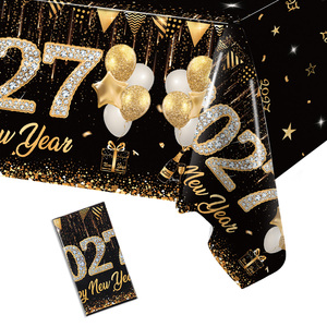 Tovaglia Monouso per Capodanno 2027, Copritavolo Nero <span class=keywords><strong>e</strong></span> Oro, Tovaglie in Plastica Impermeabili per Feste di Capodanno - Product Image 5