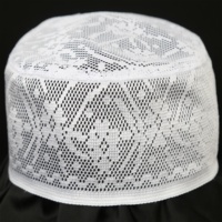 Topi datar bordir 7CM 8CM, topi doa putih Muslim dewasa modis Kopiah Arab Saudi Dubai