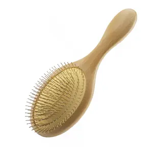 Salon Hair Comb Paddle Detangling Brush Metal Bristle Wooden Massage Hairbrush