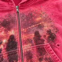 Sweat à capuche et short pour homme, style streetwear personnalisé, vintage, déchiré, coupe ample, avec impression DTG, patchs, effet soleil, fermeture éclair et strass