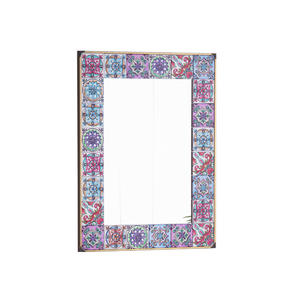 Moroccan Relief Painted <b>Wall</b> <b>Mirror</b> <b>Rectangular</b> Framed Decorative For Home French Retro Style - Product Image 2