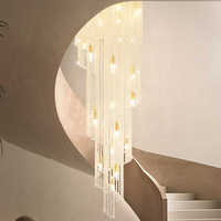 Lustre en spirale lumineux pour grand escalier, décoratif pour villa et duplex, avec rideaux perlés et cristal