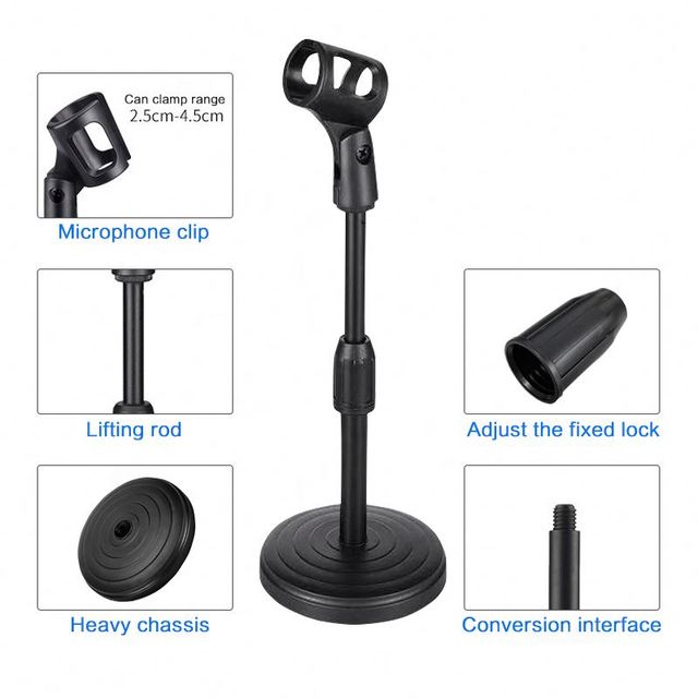 Live Broadcast Singing Meeting Chat Metal Base Disc Microphone Table Stand Mic Holder