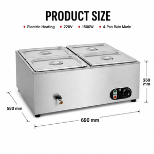 Commercial Bain Marie Electric Soup <b>Warmer</b> 4 Pan Stainless Steel <b>Buffet</b> <b>Food</b> <b>Warmer</b> with Drain Faucet 220V 1500W - Product Image 3