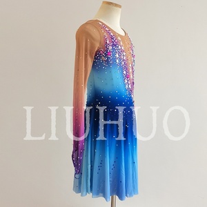 LIUHUO Abito per Pattinaggio Artistico su Ghiaccio per Ragazze <span class=keywords><strong>e</strong></span> Donne Blu <span class=keywords><strong>Rosa</strong></span> Sfumato Maniche Lunghe per Competizione <span class=keywords><strong>e</strong></span> Spettacolo BD9172 - Product Image 2