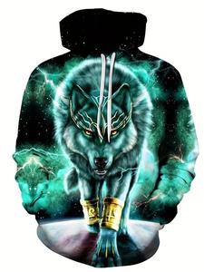 Felpa da uomo con cappuccio grafica lupo, felpa con cappuccio traspirante leggermente elasticizzata attiva per Outdoor primavera autunno - Product Image 3