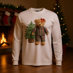 Very Beary Holiday Bear In Christmas Pajamas T-shirt à manches longues - Product Image 3