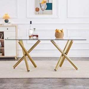 Tavolo in vetro rettangolare 8 posti con gambe in oro moderno tavolo <span class=keywords><strong>da</strong></span> pranzo <span class=keywords><strong>cucina</strong></span> tavolo <span class=keywords><strong>da</strong></span> pranzo con piano in vetro temperato - Product Image 2