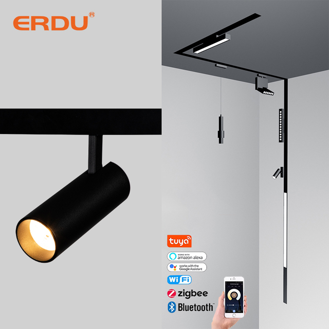 ERDU Modern Home & Commercial 48v Magnetic LED Track Light 12w 25w 30w 45w White Black Shade Recessed Indoor Home Decor Lighting
