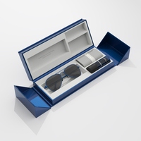 Étui à lunettes bleu à ouverture bidirectionnelle personnalisé de luxe Boîte de présentation classique pour lunettes Stockage de tissu de lunettes de soleil Emballage de lunettes de soleil
