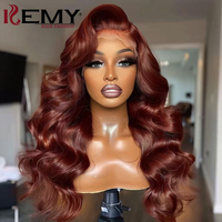 KEMY HAIR Perruques Lace Front Auburn Cuivre Roux Châtain Ondulées Synthétiques de Haute Qualité sans Colle pour Femmes Noires