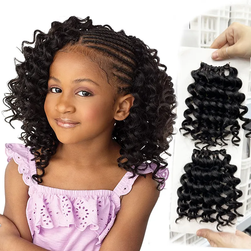 Gadis kecil rajutan rambut 10 inci keriting crochet rambut 8 inci keriting rambut manusia seperti produk untuk Gadis hitam