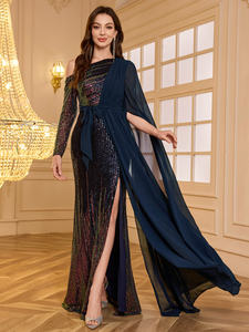 <span class=keywords><strong>ชุด</strong></span><span class=keywords><strong>ราตรี</strong></span>ผ้าชีฟองผ่าสูง แต่งเลื่อม <span class=keywords><strong>แขน</strong></span><span class=keywords><strong>ยาว</strong></span> ทรงเข้ารูป ผูกเอว ดีไซน์<span class=keywords><strong>ไหล่</strong></span>เฉียง ปรับแต่งได้ สำหรับผู้หญิง - Product Image 4