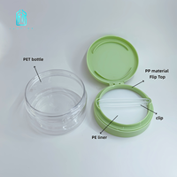 Emballage cosmétique de haute qualité, pot en plastique PET de 200 ml, 300 ml, 400 ml, 500 ml avec couvercle à clip et cuillère pour tampons en coton