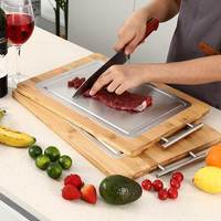 Planche à découper double face en acier inoxydable avec poignée, planche à découper en bambou pour la cuisine à domicile