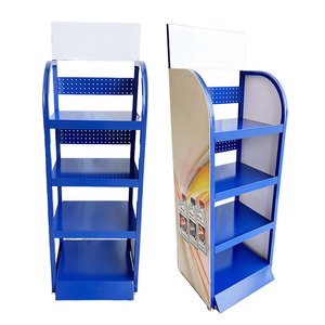 Présentoir à huile moteur métallique durable à 4 niveaux, revêtement poudré bleu, pour station-service et magasin automobile - Product Image 4