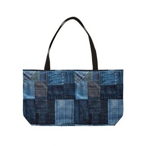 Custom Large Denim Tote <b>Bag</b> Women's Weekender <b>Patchwork</b> Embroidery Autumn Summer Open Closure Shopping Shoulder Stylish Travel - Product Image 1