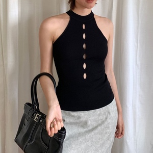 Gilet pull sans manches ajouré slim pour femme, style été tendance - Product Image 3