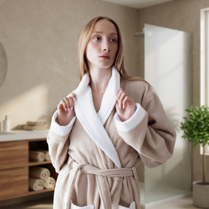Robe de chambre en tissu éponge pour femme, 100% coton, longue, douce et confortable, col en V, manches longues, peignoir d'hiver, couleur unie, lavage à la main - Product Image 2