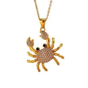 Zirconia <strong>Crab</strong> Pendant Necklace 18k Gold-plated Stainless Steel Marine Animal Necklace Cute Summer <strong>Jewelry</strong> - Product Image 5