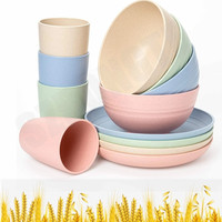 Ensemble de vaisselle en paille de blé de style européen 28 pièces – Offre spéciale – Conteneurs alimentaires pour enfants incluant des services de table et des assiettes – 24