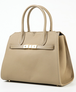 Sac fourre-tout beige en cuir véritable pour femme, sac à main structuré à double poignée avec fermeture éclair, idéal pour le bureau, le quotidien et les voyages - Product Image 1