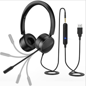 Chuyên Nghiệp Chất Lượng Cao 3.5Mm + USB Tai Nghe Điện Thoại Gọi Trung Tâm Văn Phòng Headphone Với Microphone Tiếng Ồn Hủy Bỏ - Product Image 2