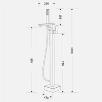 Robinet de bain sur pied en laiton avec douchette cascade et pluie, finition or brossé, monocommande