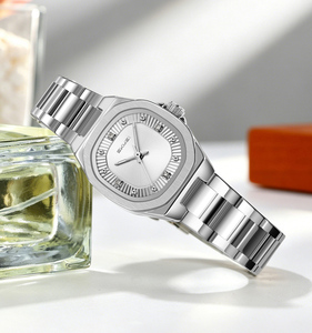 Montre de luxe pour femme 2026, cadran octogonal à quartz, bracelet en acier inoxydable, cadran diamanté, montre analogique élégante et tendance, logo personnalisable - Product Image 1