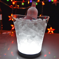 Seau à glace décoratif pour bar, fête, personnalisable, double poignée, transparent, rond, avec LED, pour bouteilles de vin