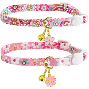 <span class=keywords><strong>Collar</strong></span> de Gato de Algodón con Hebilla de Seguridad, <span class=keywords><strong>Collar</strong></span> de Gatito Rosa Floral con Colgante de Flor y Campana, Lindos Collares para Gatitas - Product Image 1