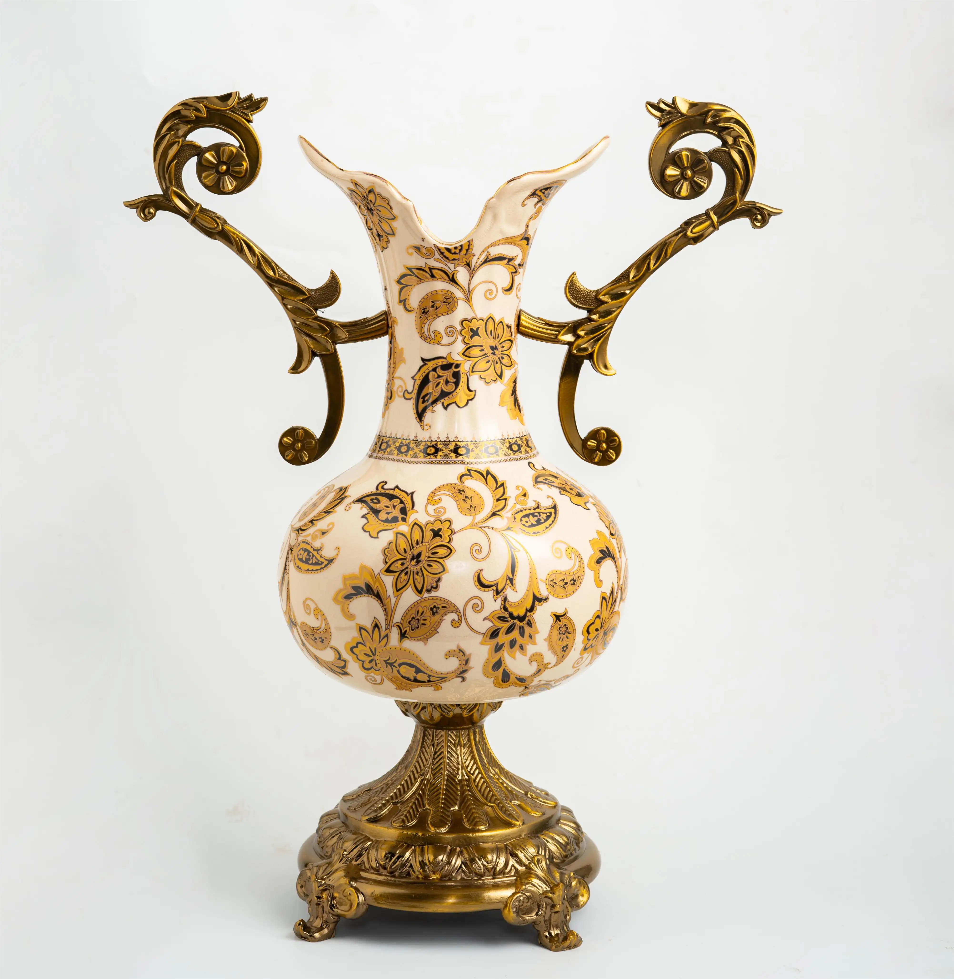 Su misura fatto a mano ceramiche e leghe artigianali Kazakhstan decorazione decorazione Desktop di lusso fiore d'oro vaso in ceramica per soggiorno