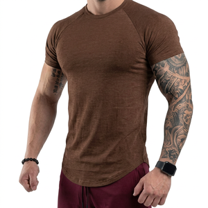 Men's Brown <b>Raglan</b> <b>Sleeve</b> Slim Fit <b>T</b>-<b>Shirt</b> O-Neck Casual Solid Color Knitted Breathable Workout 100% Cotton Blank Front - Product Image 1
