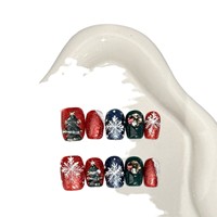 Ongles press-on en gel UV transparents faits à la main avec motif ciel étoilé de Noël, ambiance festive, longueur 5 cm, formes carrées/en C