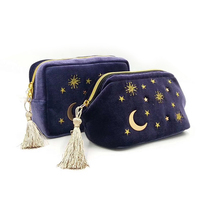 Velours brodé Applique lune étoiles soleil cosmétique sac beauté mallette de rangement trousse de maquillage pratique