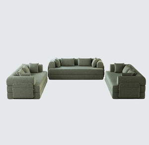 78.7-Inch L-Shape Modern Convertible Sleeper <b>Sofa</b> <b>Bed</b> Set with Chenille Folding Mattress Cylindrical Pillow and Side Pocket - Product Image 3