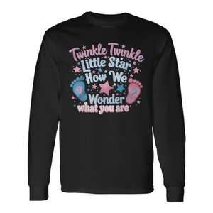 Twinkle Twinkle Little Star Gender Reveal T-shirt à manches longues pour adulte, col rond, impression numérique - Product Image 1