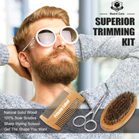Kit Complet de Soin pour Homme : Huile à Barbe, Rasoir, Peigne, Cire, Baume, Étiquette Personnalisée, Emballage et Boîte – Pure Croissance de Barbe