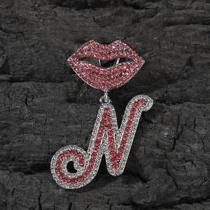 Gioielli alla moda Bijoux Femme Custom Pink Lips pendenti Shiny CZ Word Mixed Initial 26 Letter Alphabet pendenti collana - Product Image 4