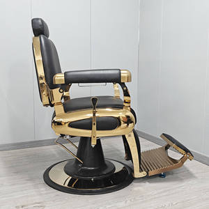 Sillón de Barbería Moderno K de Cuero Sintético con Marco Dorado, Bomba Hidráulica, Altura Ajustable y Color Personalizable para Salón de Belleza Masculino - Product Image 4