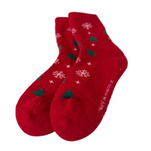 Wholesale <b>Women</b> Red Christmas <b>Crew</b> Wool <b>Socks</b> With Snowflake And Tree Print Thermo Knitted Christmas Wear - Product Image 2