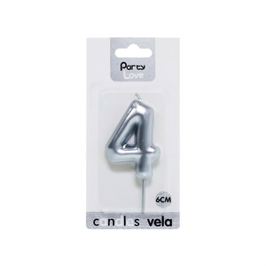 Bougie sans gouttes non parfumée en cire de paraffine, numéro 4, argentée, 6 cm, pour décoration de gâteau d'anniversaire - Product Image 1
