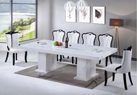 Ensemble de table à manger en marbre blanc et 8 chaises en cuir, design italien de luxe européen