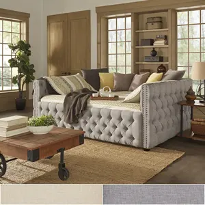 Perabotan indor kain linen modern ukuran queen ganda kamar tidur ruang tamu sofa tempat tidur dengan trundle
