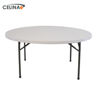 Nouvelle table de banquet ronde en résine Celina, pliable, imperméable et durable, 63 pouces, pour événements et mariages