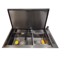 Évier de nettoyage ultrasonique double bac en acier inoxydable 304 robuste pour usage commercial, évier intelligent pour cuisine