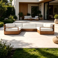 Meubles modernes en promotion : Ensembles de canapés d'extérieur modulaires en bois de teck pour patio, jardin, salon, hôtel, villa, parc